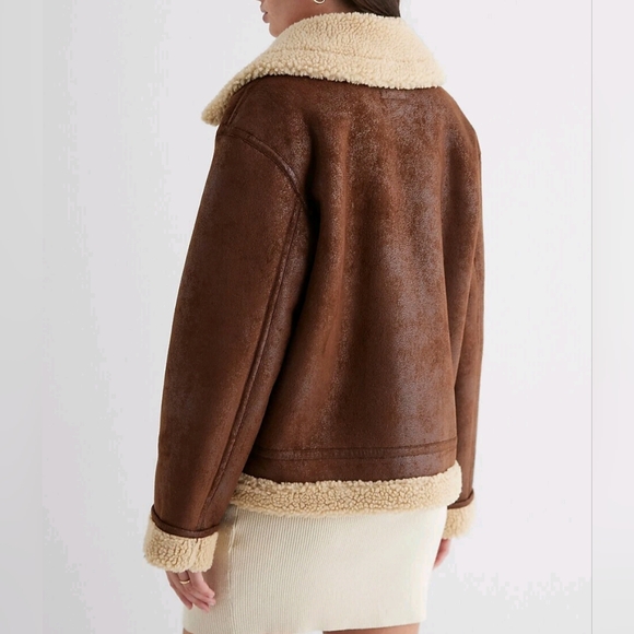 New Without Tags Express Brown and Cream Teddy Jacket with Sherpa Lining XS - Picture 13 of 13